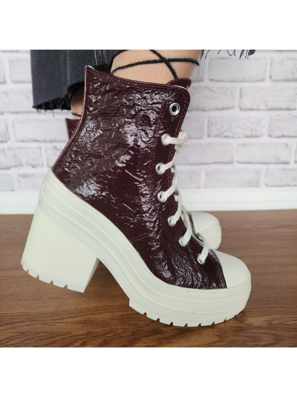 ⭐Converse Chuck 70 De Luxe Heel Crinkle Sz 8 Womens Boots Shoes Burgundy A13387C - Picture 4 of 11